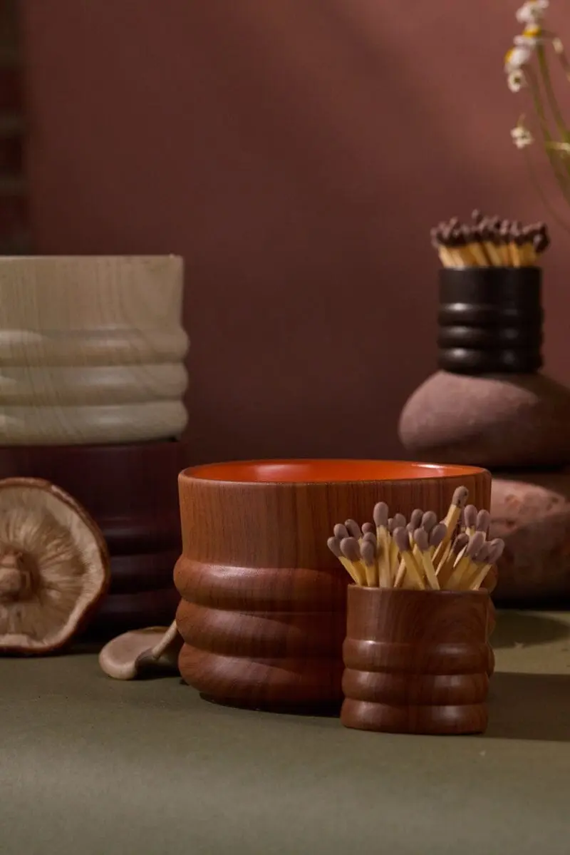 Brown Ceramic Wood Match Holder - Image 2