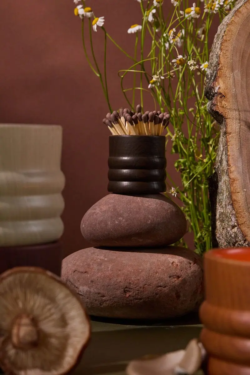 Dark Brown Ceramic Wood Match Holder - Image 2